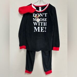 New Holiday Pajamas Black Velour DON'T MOOSE WITH ME Christmas Pj’s 3 pc Set M